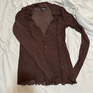 Brown Sheer Button-Up Shirt